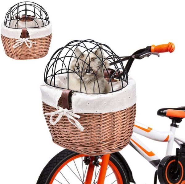 Cat And Dog Bicycle Front Handle Basket Pet Seat Handle Wicker Road Bicycle Basket Pet Cat And Dog Cage - Image 4