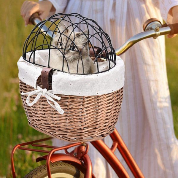 Cat And Dog Bicycle Front Handle Basket Pet Seat Handle Wicker Road Bicycle Basket Pet Cat And Dog Cage - Image 3